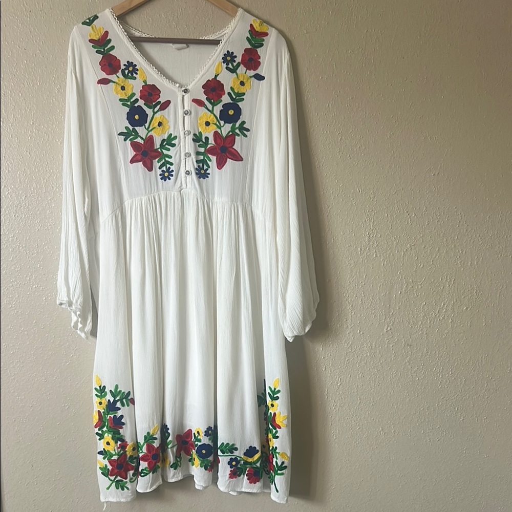 Rivera SunWhite Long Sleeve V-Neck Sundress with Bishop Sleeves 3X